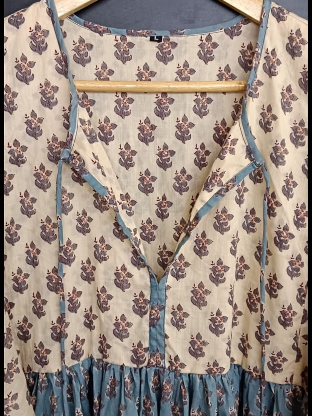 Daughters of India lookalike Cream and Blue Block Print Midi Dress (handmade) - Picture 2 of 4